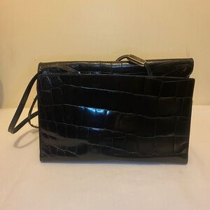 Furla Glossy Black Croc-Embossed Crossbody Bag